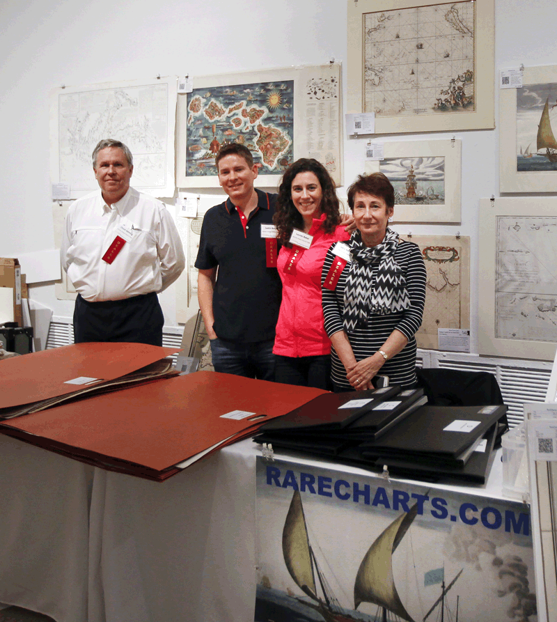 RareCharts staffed two tables at the 2016 Miami International Map Fair.  Photo shows Charles Ashman, Justin Baker, Lauren Baker and Dedra Ashman.