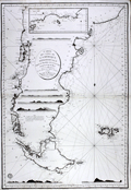 Antique French sea chart of South America and the Strait of Magellan.