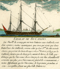Engraving of a French 80-cannon three-masted war ship.