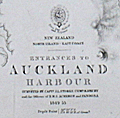 Antique chart of entrances to Auckland Harbor, New Zealand.