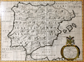 Engraved map of Spain ca. 1700 with names of the provinces.