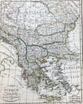 Antique engraved map of Greece and the Balkans.