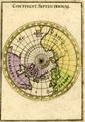Antique map of the globe from a north polar perspective.