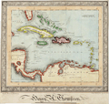 Original mid 19th Century manuscript map of Caribbean Sea.