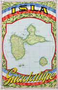 Beautiful manuscript or map of Guadeloupe in Caribbean.