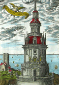 Antique nautical view of Corduan, France lighthouse by Tassin.