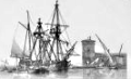 Baugean nautical engraving of merchant sailing ship at anchor
