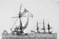 Baugean nautical engraving of a sloop and pram
