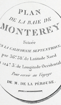 Antique chart of Monterey Bay, Carmel and Carmel Bay in California.