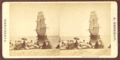 Freeman stereoview photo of Bark Minmanueth aground at Nantucket