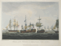 Engraving of the HMS Temeraire at the battle of Trafalgar in 1805
