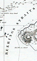 Antique map of Behring Strait (Beering's Strait).