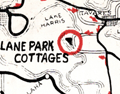Map of Lane Park Cottages on Lake Harris, Tavares, Florida.