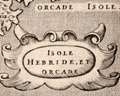 Antique map (1572) of the Hebrides and Orcades Islands, Scotland.