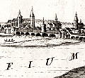 Antique elevation view of the town of Orleans, France.