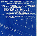 Old cyanotype strip map of Wilshire Boulevard in Beverly Hills, CA.