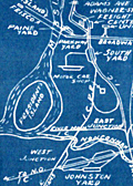 Cyanotype (blueprint) map of Memphis, Tennessee rail terminal.