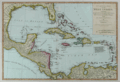 Old antique nautical map of Caribbean and the Gulf of Mexico by Dunn.