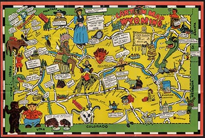 1946 pictorial map of the State of Wyoming by artist Bill Skacel. 