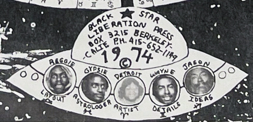 Title cartouche details for 1974 Astrology and Black People zodiacal chart published by Black Star Liberation Press