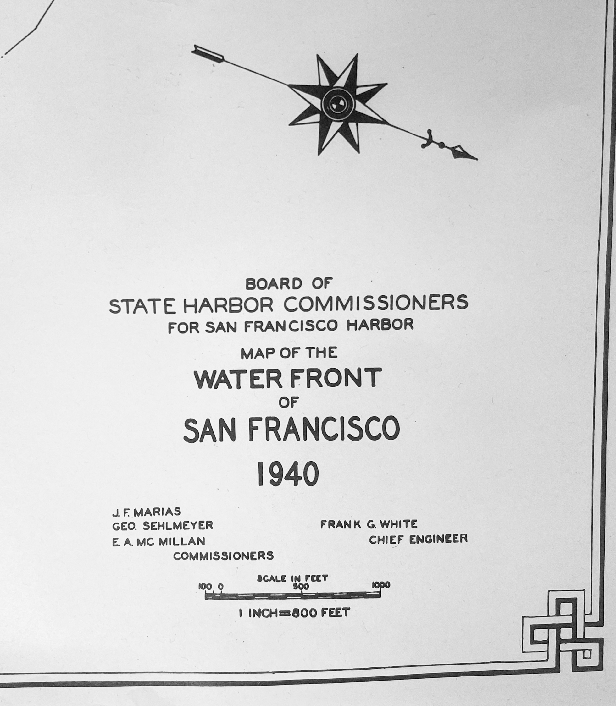Close-up detail from the title of the Map of the Waterfront of San Francisco 1940 by SF Harbor Commissioners
