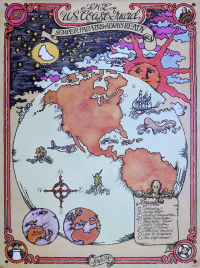 Coast Guard Poster worldwide locations ca. 1973