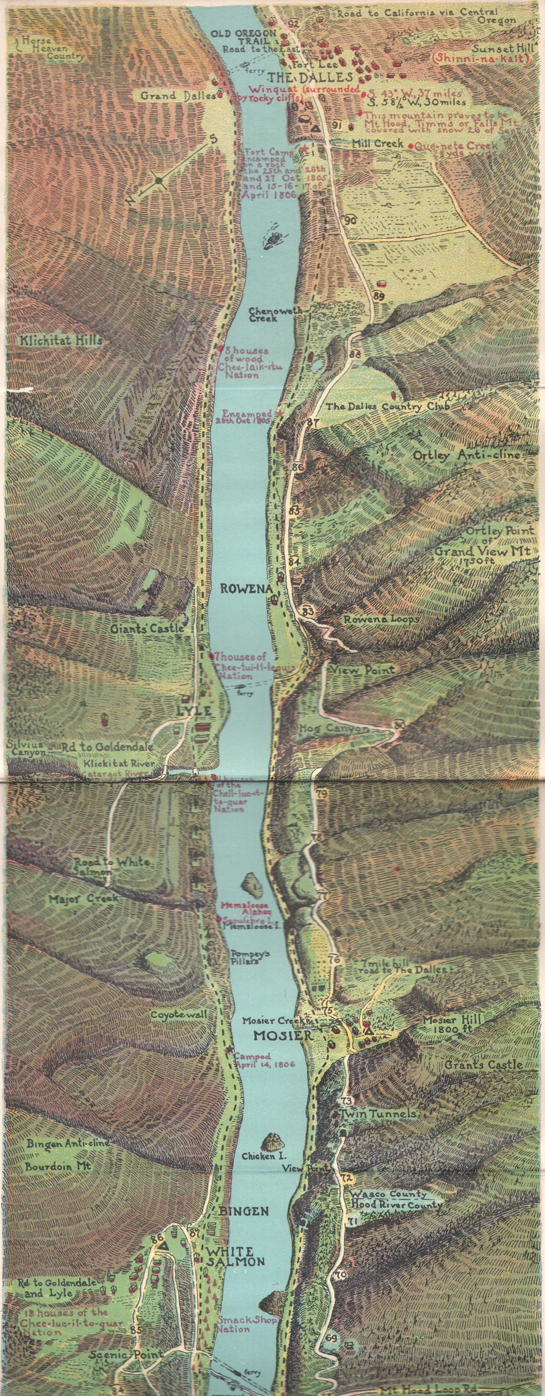 Detail of Dalles region from Oppenlander's map of the Columbia River, 1924.