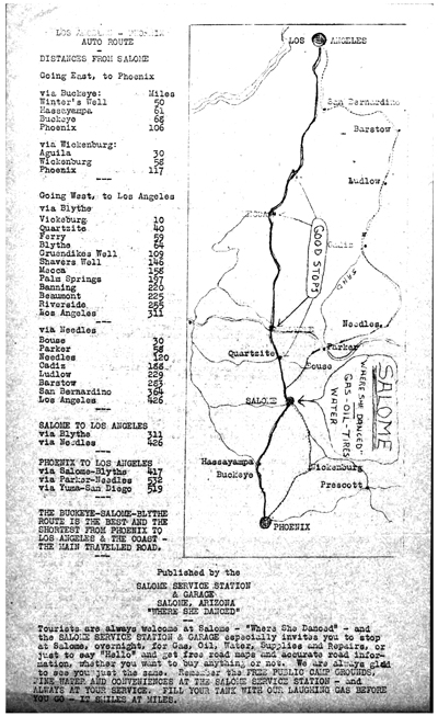 Dick Wick Hall's Map of the Routes from Phoenix to Los Angeles published in the Salome Sun in 1920.