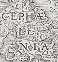 Rare map wood cut map of Cephanonia or Kefalonia .