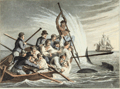 Antique aquatint print depicting a ships crew killing a shark.